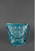 Фото Кожаная плетеная женская сумка Пазл M зеленая Krast